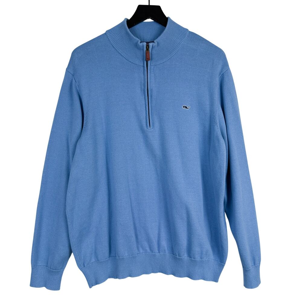Vineyard Vines Mens 1/4 Zip Sweater Blue Knit 100% Cotton - XL